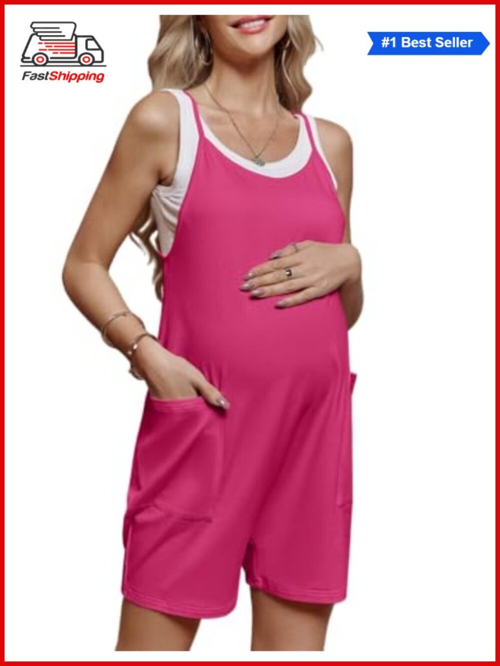 ✨ Maternity Sleeveless Romper Overall Shorts Jumpsuit with Pockets Loose Fit